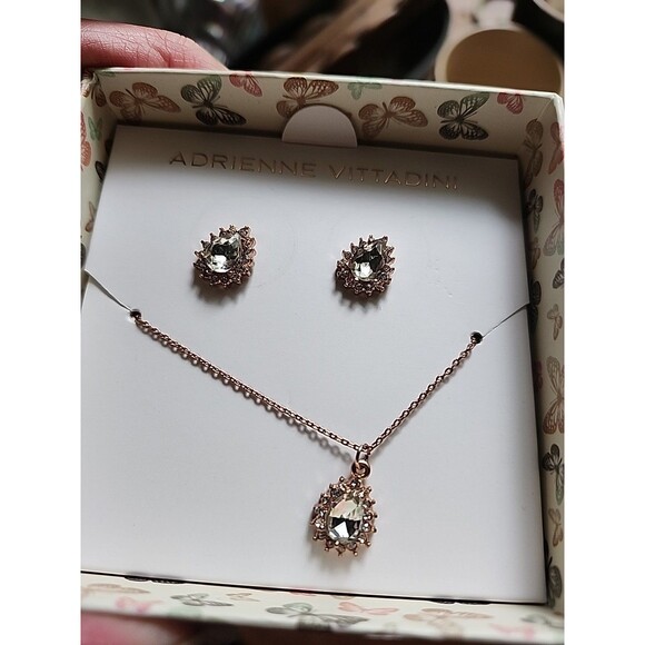 ADRIENNE VITTADINI Necklace Earring Set CZ Rose/gold- Colored NIB - Picture 3 of 13